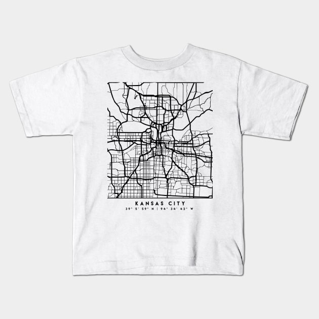 KANSAS CITY MISSOURI BLACK CITY STREET MAP ART Kids T-Shirt by deificusArt